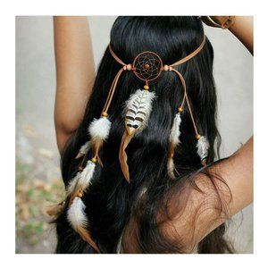 Festival Indian Feather Headband Boho Tassel Hemp Rope Hairband Party Dream